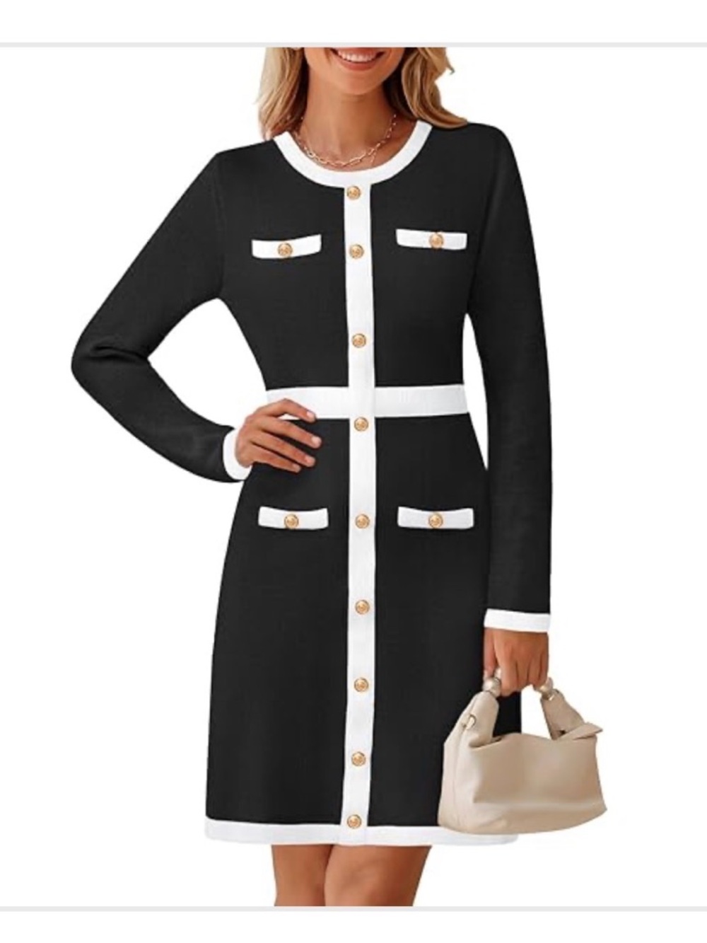 Women's Black Sweater color Block “Jackie O” Inspired Dress